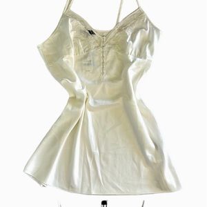 Inc Intimates Nightgown Silky Short Off White Lace Neckline Adjustable Straps XL